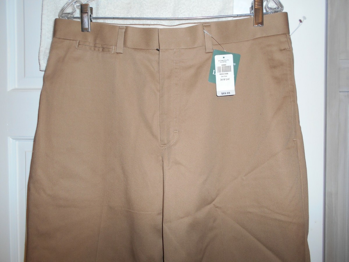 L.L. Bean Dark Khaki 34W X 29L Chino Pants Flat Front