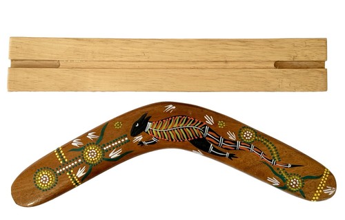 BOOMERANG 14"/35CM + SOPORTE - MADERA DURA - ARTE ABORIGEN, AUSTRALIA, INDÍGENA - Imagen 7 de 11