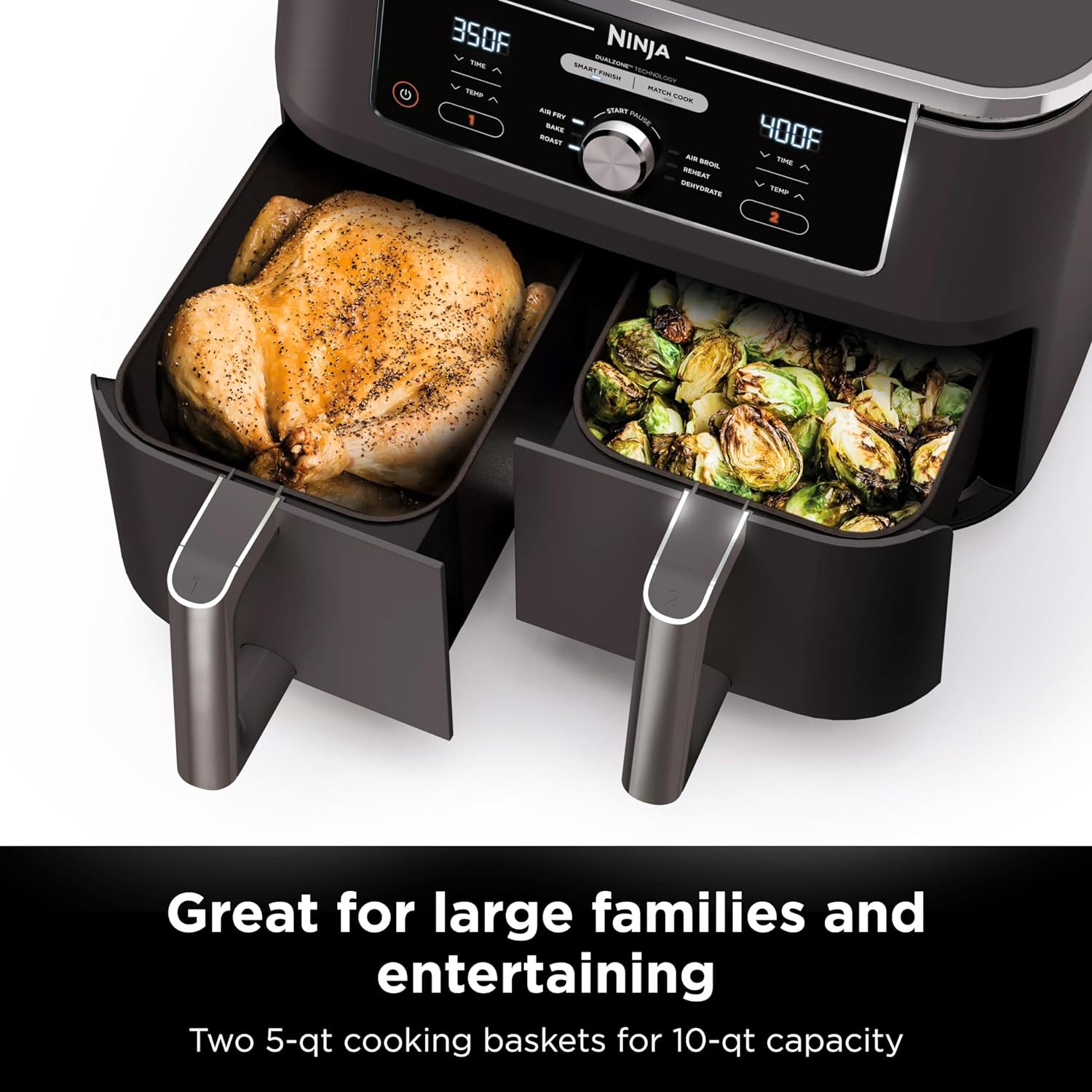 Ninja DZ401 Foodi 10 Quart 6In1 Dualzone XL 2Basket Air Fryer with 2