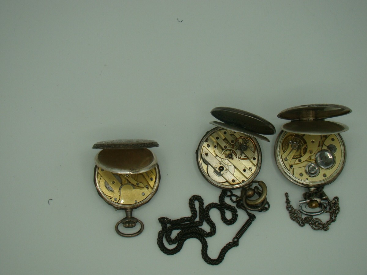 Lot De 3 Montres Gousset Anciennes Pour Homme + Boîtier Pour Pièces - Vintage Occasion