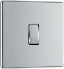 BG Electrical Single Wall Light Switch, Polished Chrome Screwless Front Plate