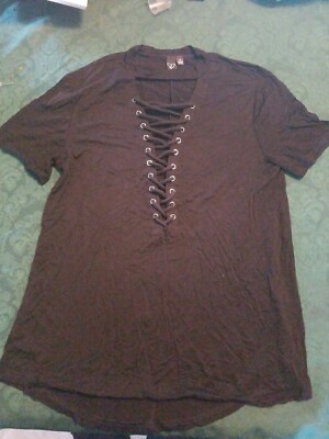 Windsor Juniors Shirt  black sz S lace up front choker collar a6