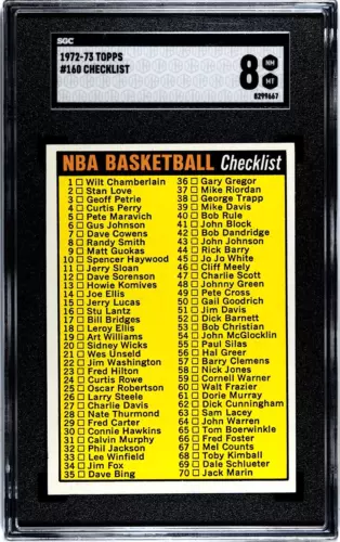 1972-73 Topps Basketball #160 CHECKLIST SGC 8 Nicely Centered FIRST SERIES