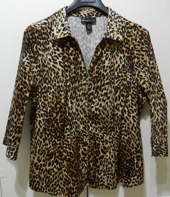 LANE BRYANT Stretch Cotton Blend Leopard Print Button-Up