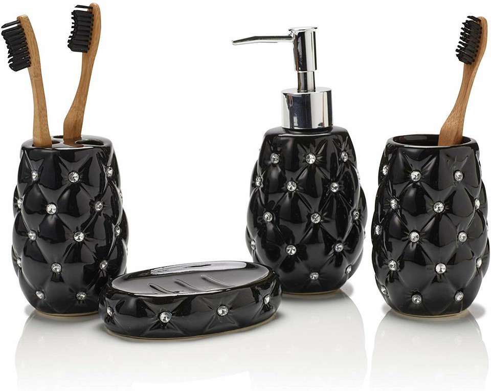 LUXURY DIAMANTE WOODEN MDF WC TOILET SEAT OR SHOWER CURTAIN WITH HOOKS