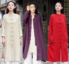 New Women Martial Arts Tai Chi Tang Suit Linen Kung Fu Tops Long Coat Retro Robe