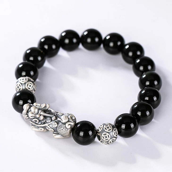 I02 Bracelet Obsidian Silver 925 Pixiu Mythical Creatures Style A