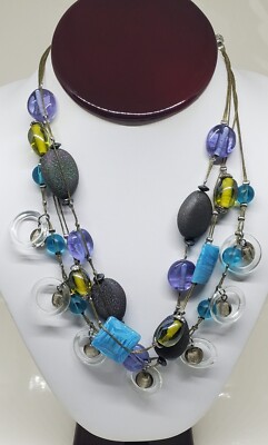 Chico's Multi Strand Necklace Lucite Art Glass Colorful 20'' Adjustable Length