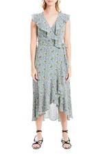 MAX STUDIO Patterned Ruffle Wrap Midi Dress, Sleeveless Medium, $128 NWT