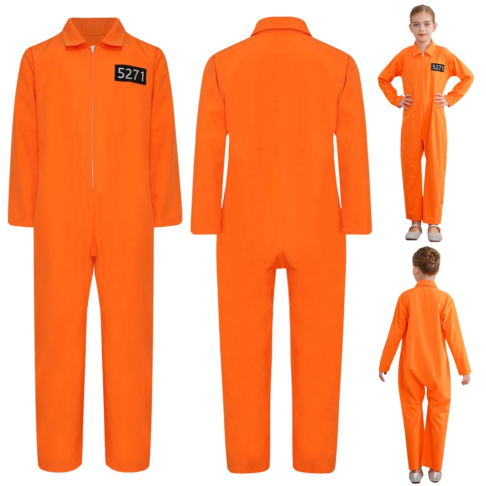 Kids Jumpsuit Themed Party Prisoner Costume One Piece Romper Comfortable Child - Image 3 of 3
