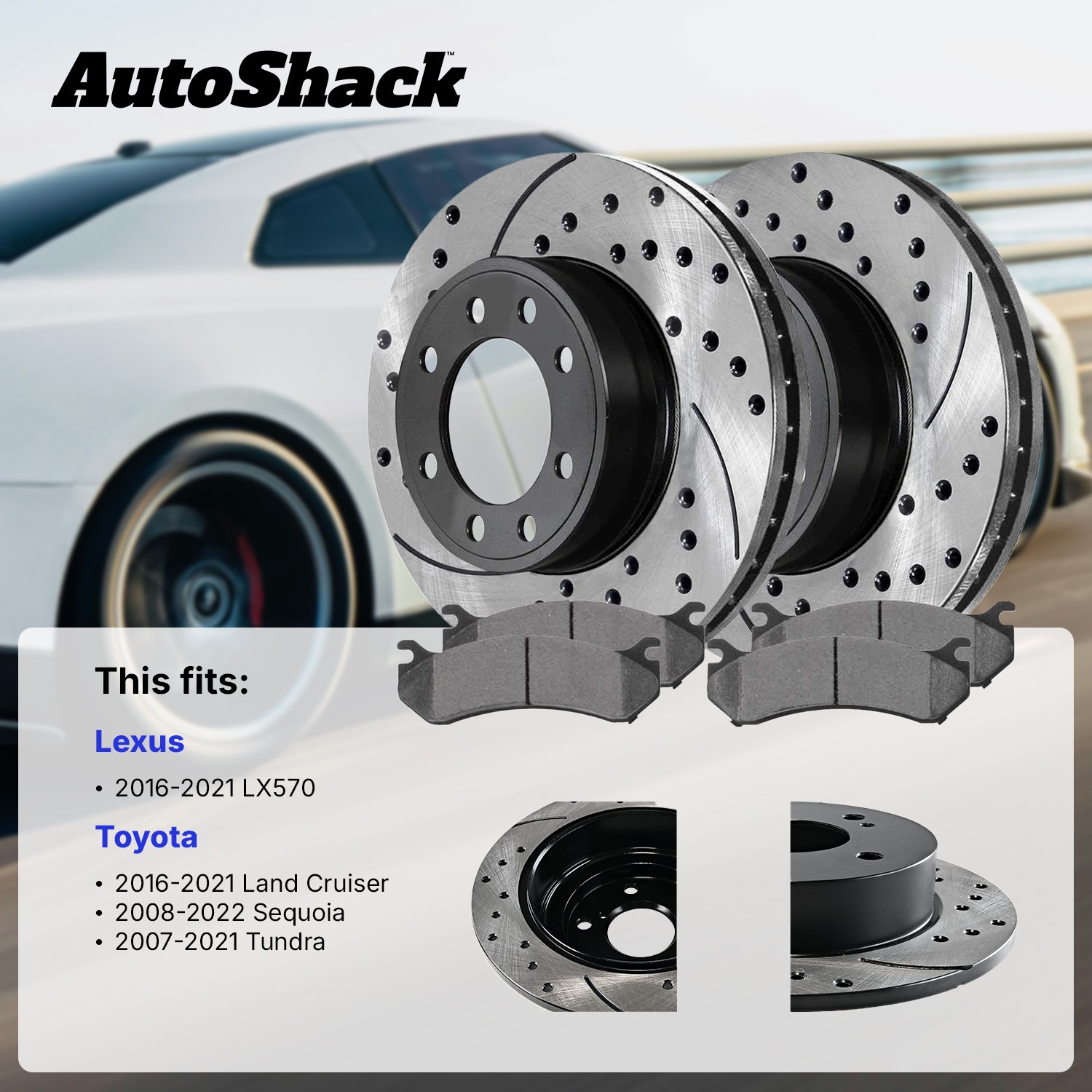 Front Drilled Disc Rotors Ceramic Brake Pads for Toyota Tundra 5.7L