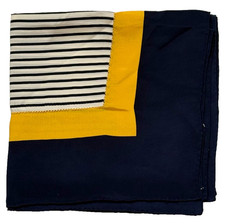 Vintage Carlisle 100% Silk Scarf Blue Yellow Stripe Hand Rolled Edges 34"