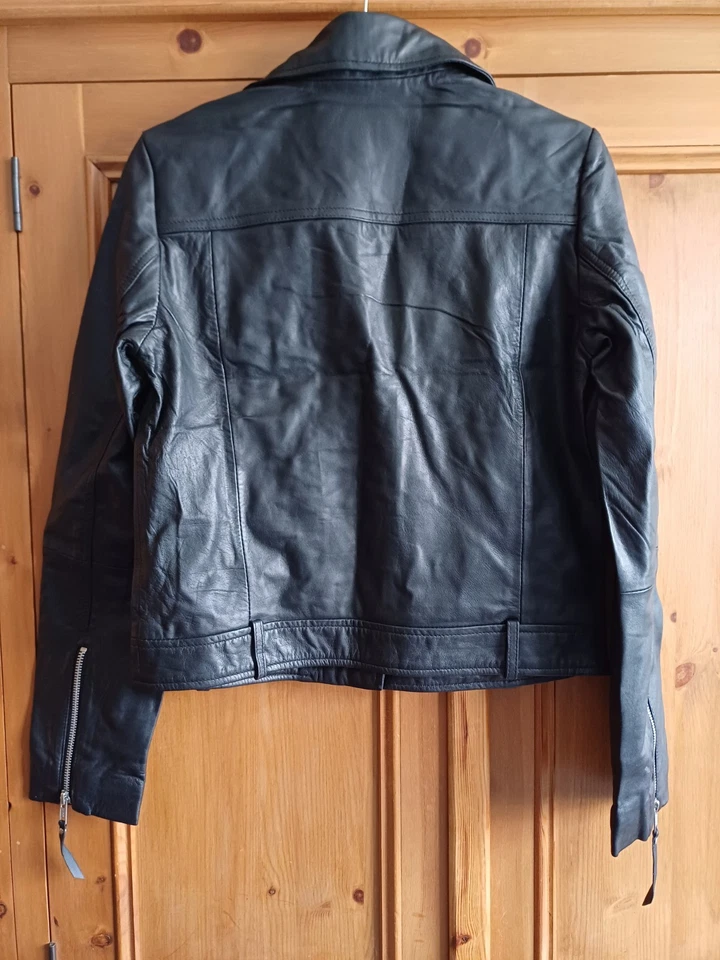Vero Moda Lightweight Genuine Leather Bikers Style Jacket Black Small - Image 4 of 4