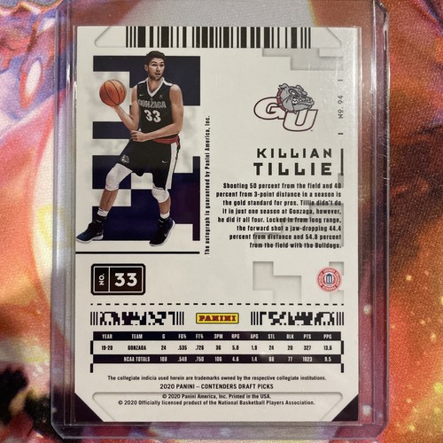2020 Panini Contenders Killian Tillie Game Ticket Auto - Picture 2 of 2