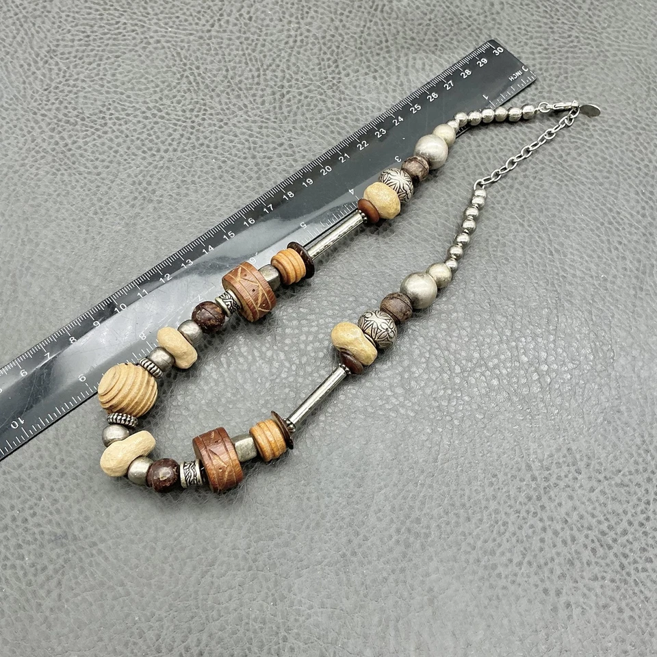 Collar Robert Rose Distintivo Grueso Madera Metal Cuentas Boho Tribal Ajustable Foto 3 de 4