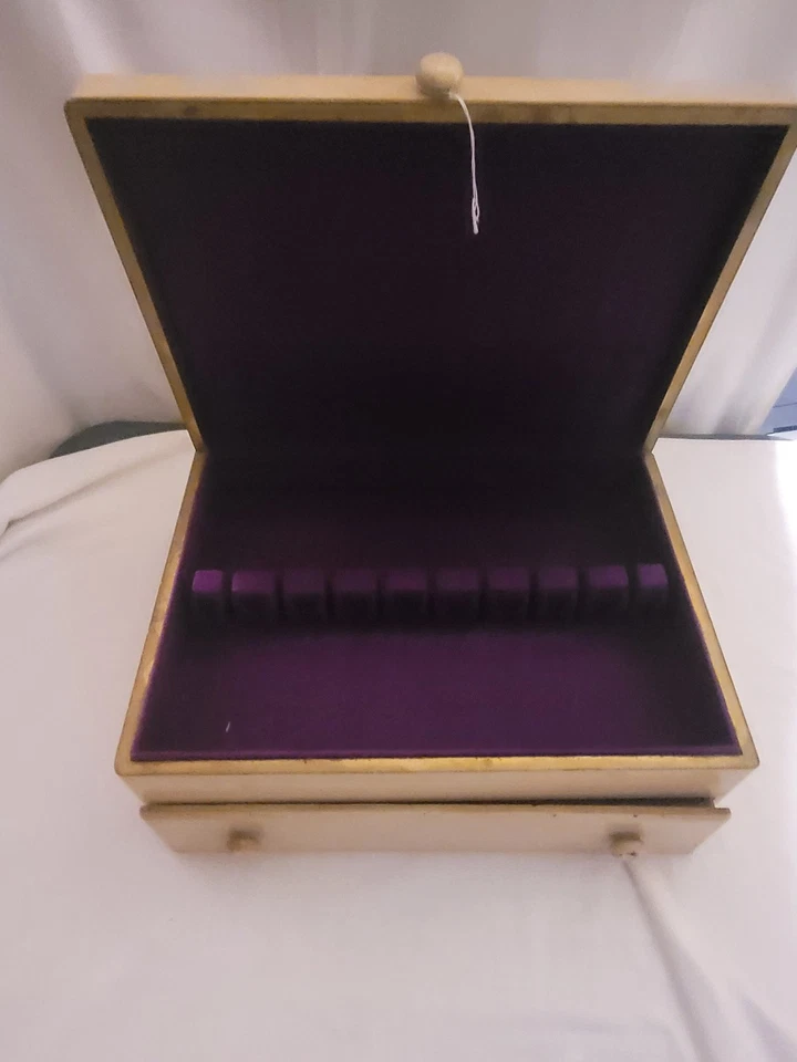 Estuche de cubiertos de madera vintage pintado a mano rosas dos cajones 16" de largo Foto 4 de 4