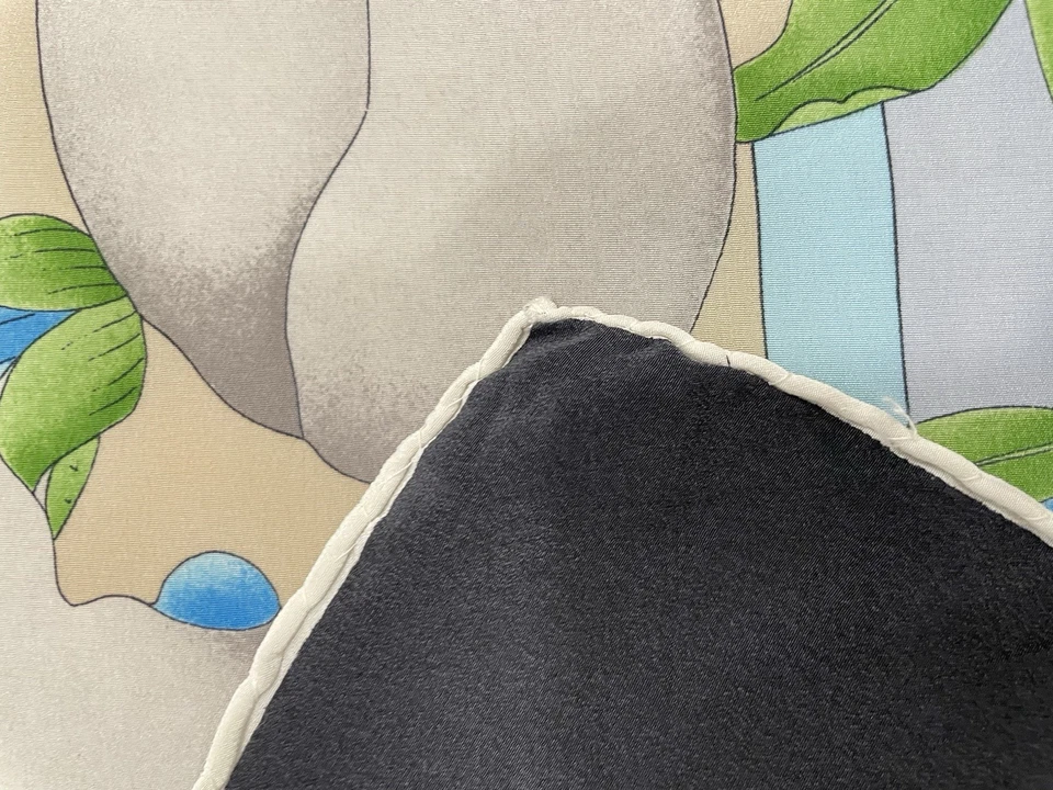 AS7# Leonard Paris Bufanda de Seda Beige Negro Azul Estampado Floral Hecho en Francia Foto 4 de 4