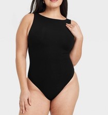 Women's Luxe Stretch Boatneck Thong Bodysuit - Auden black size M