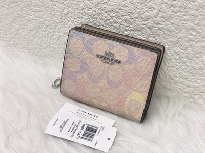 COACH 二つ折り財布　レインボー　 CDD11 NWT Coach Snap Wallet In Rainbow Signature Canvas CDD11 Silver