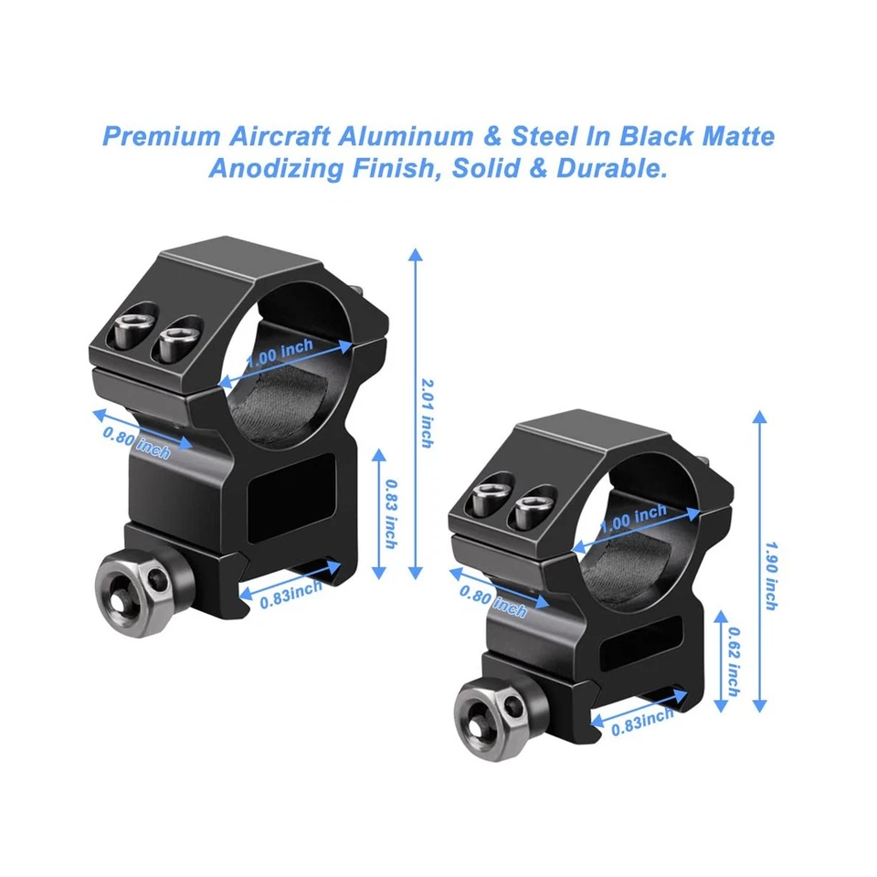 Juego de anillos de mira telescópica de 1 pulgada de 4, 2 piezas soportes de mira telescópica de alto perfil y 2 piezas... Foto 4 de 4