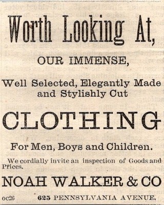 Noah Walker & Co Clothing Men Boys Children 1881 Washington DC Clipping TAJ8-S17