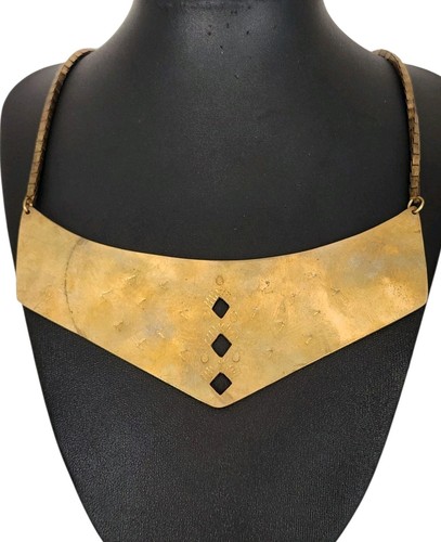 Collar babero artesanal de latón en forma de triángulo grande grabado placa colgante 19" ¡LEER!