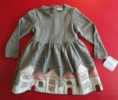 Mayoral Girls Long Sleeve Dress Gray Jersey Patchwork Design NWT Sz 2 RETAIL $38