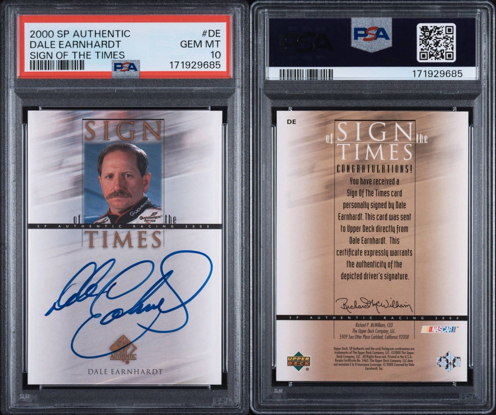 2000 UD SP Authentic Dale Earnhardt Sr Sign Of The Times Auto PSA 10 Pop 6 Rare view 3