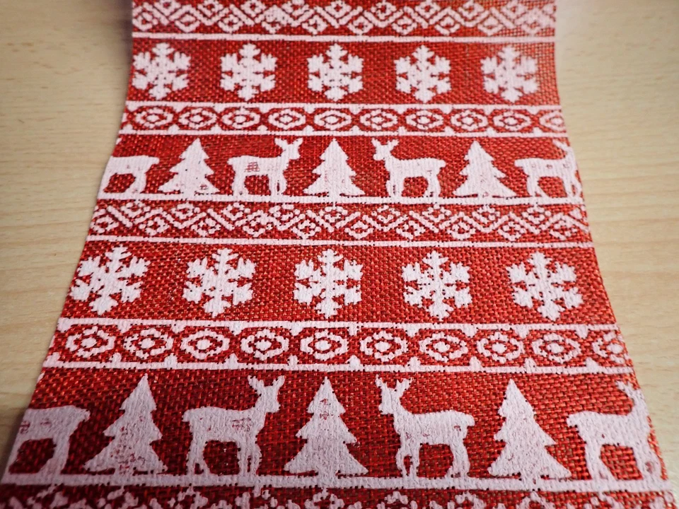 Hobby Fun - 1 m Leinen - Optik Stoff Weihnachten rot - 15 cm breit