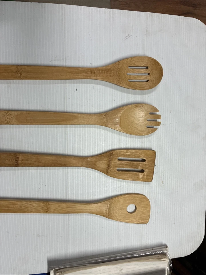 GOOD COOK Wooden Bamboo? 4pc Set - Salad Server, Slotted Spoon, Slotted Spatula - Image 4 of 4