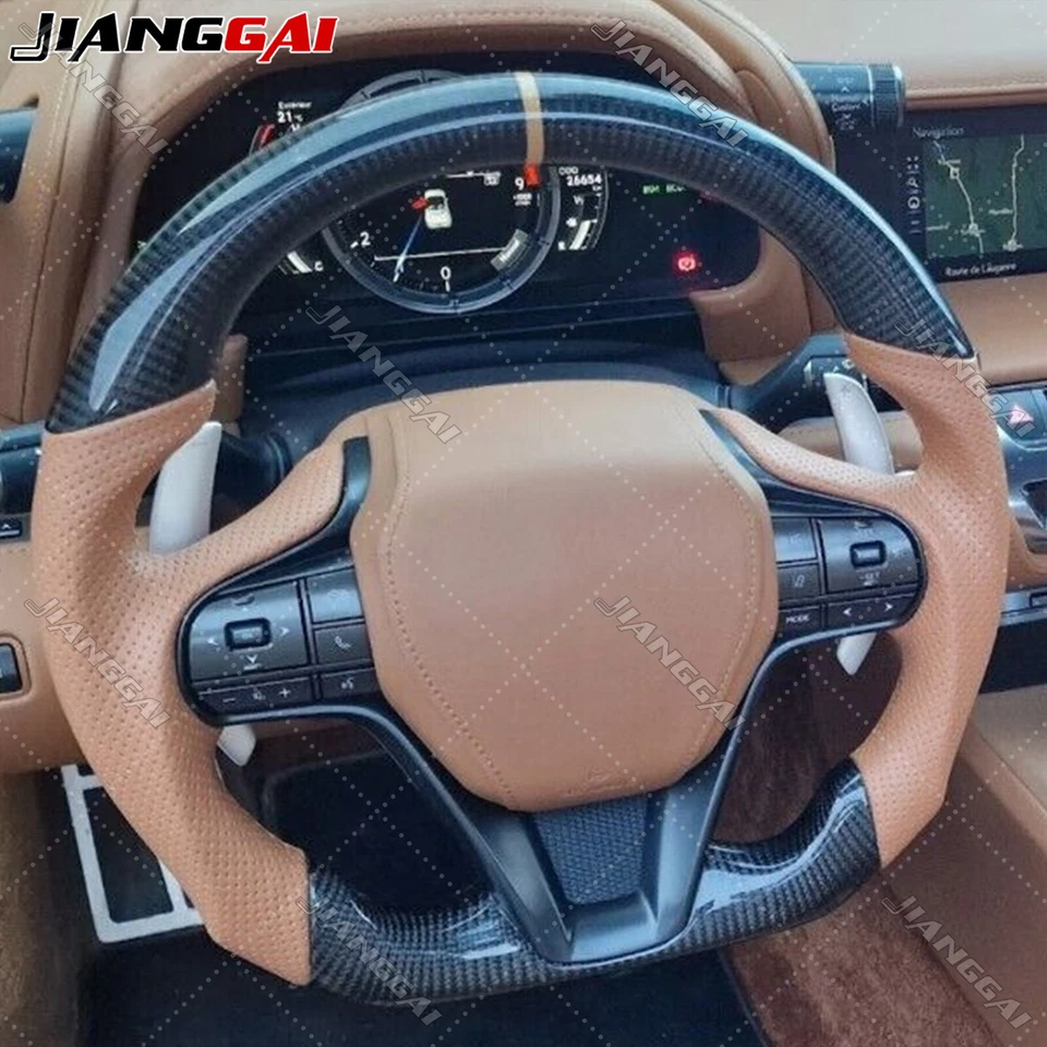 Volante de cuero perforado de fibra de carbono real apto para Lexus LC500 con calefacción Foto 3 de 4