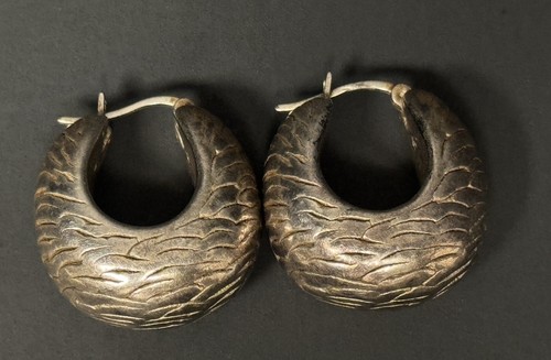 Vintage Ross Simons RS Textured Silver 925 Puffy Crescent Hoop Earrings Thailand - Picture 12 of 12