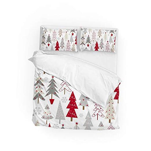 Christmas Trees Snowflakes Seamless Duvet Cover Set 3 Piece Queen(90