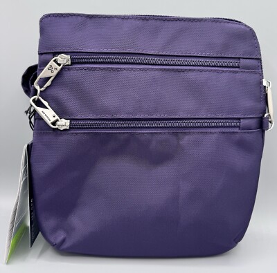 Travelon Anti-Theft Classic Slim Double Zip Crossbody Bag NWT, Purple