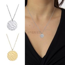 Minimalist Round Hammered Disc Pendant 925 Sterling Silver Cable Chain Necklace