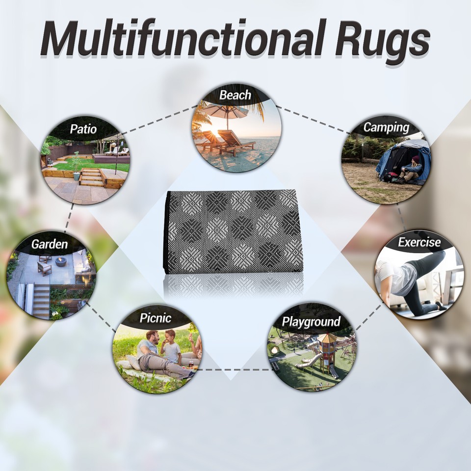 Patio Reversible Mat Small Indoor Outdoor Rug Geo Weave Waterproof