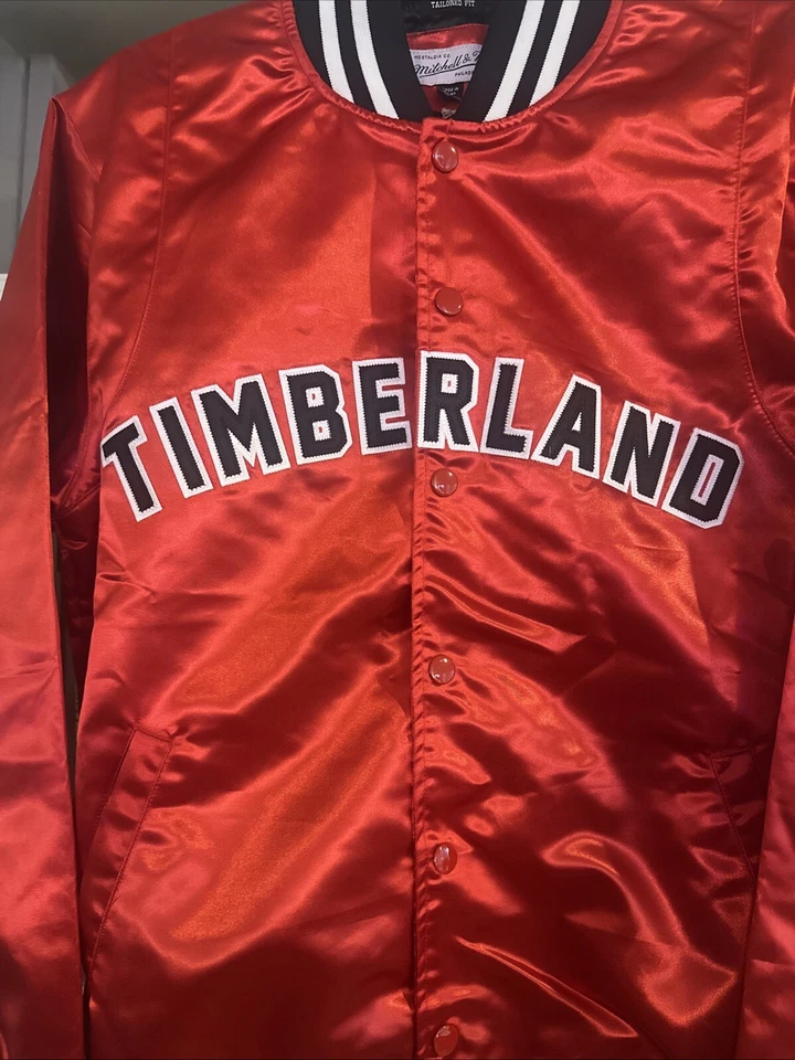 Timberland x Mitchell & Ness Satin Red Bomber Jacket NEW SIZE SMALL - Image 4 of 4