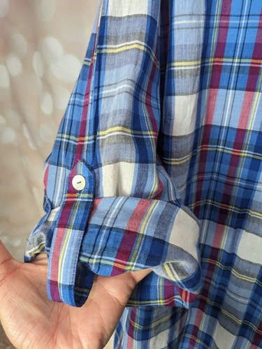 Joe Boxer Women's Blue Multicolored Plaid Collared Long Roll Tab Shirt Size 2X - Picture 5 of 10