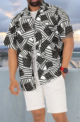 LA LEELA Men's American Flag Hawaiian Shirt - Short Sleeve Button Down, Relaxed Fit - View #8