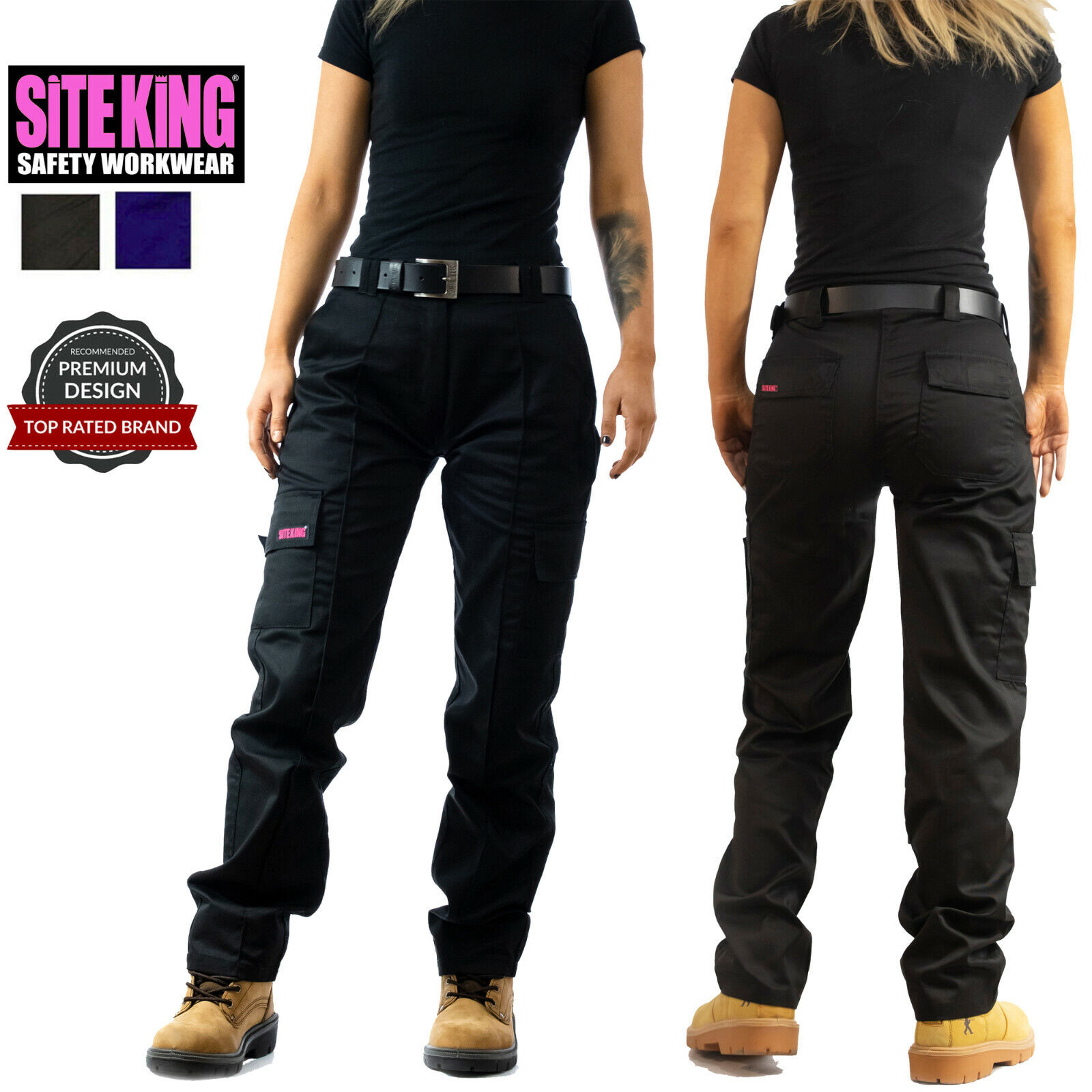 Women Cargo Combat Work Trousers Black Ladies Cotton Lightweight Cargo  Pents 