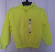 Gildan Kids Neon Safety Green Zip Front Fleece Hoodie Sweatshirt M-L-XL Pockets