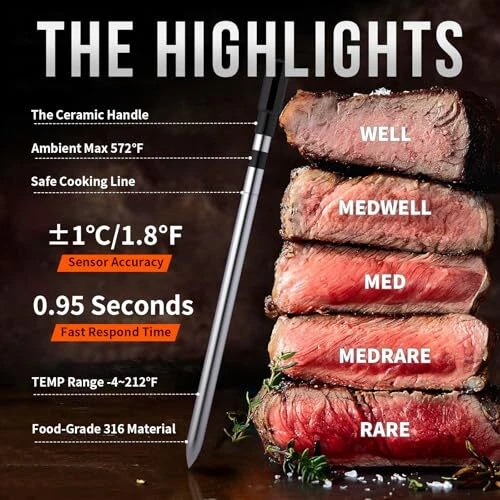 Meat Thermometer Digital Wireless, 800FT Long Range Bluetooth Cooking