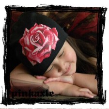 Pink Axle Baby Girl Black and Red Rose Beanie Cap Hat, 6-12 months, NWT