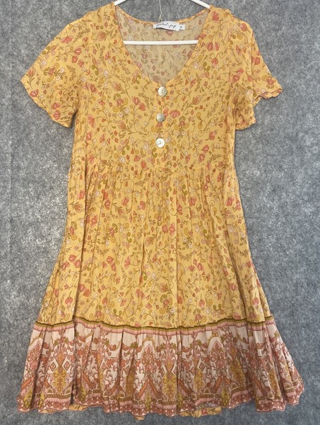 Petal & Pup Womens Small  Sun Dress Flowy Floral Orange Pink Mini 100% Rayon