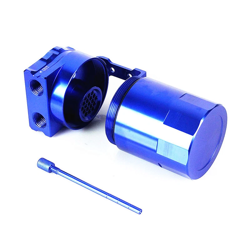 Car Blue Oil Catch Can Reservoir Tank Universal Baffled Fittings Oil Dipstick - Image 3 of 4