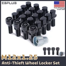 20x Wheel Lock M12x1.25 Black 28mm Shank Fit Alfa Romeo/Chrysler/Dodge/Fiat/Jeep