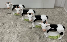 4 Black & White Cow Napkin Rings Farmhouse Cottage Farm Decor Dairy Holstein Set