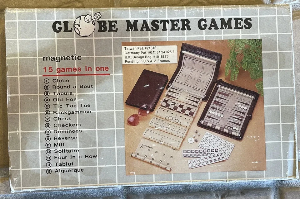 Vintage Globe Master Games 15 Magnetic Games Chess Mill Checkers Travel Case Fun - Image 2 of 4