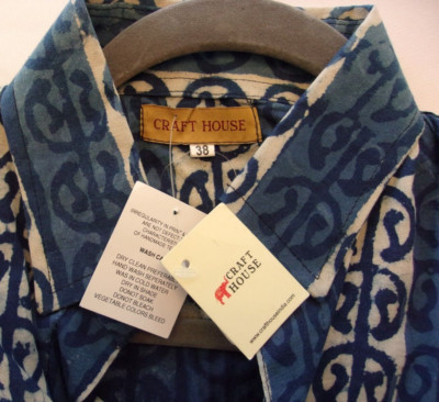 NWT's Men's M India Craft House LS Blue Cream Gorgeous Cotton Shirt Disco 70's