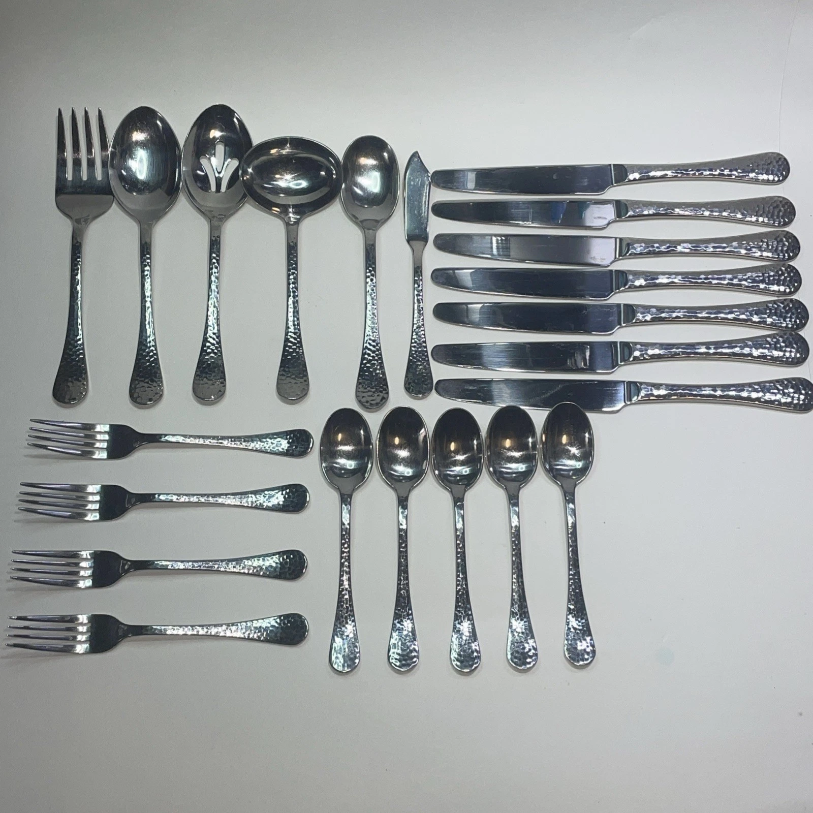 22 Pc GINKO LAFAYETTE Hammered 18/0 Stainless Forks Spoons Serving Mixed Lot